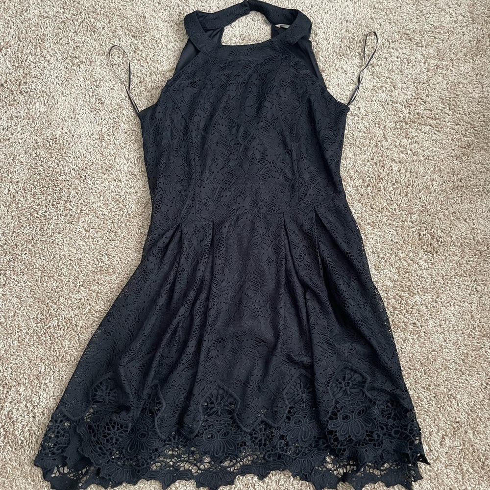 Black Altar’d State Lace overlay halter dress